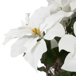 Northlight 14.5" White Artificial Christmas Poinsettia With Red Wrapped Base -Home Decor GUEST b30c5383 87ee 4b8b 988f e99ff5d1cd87