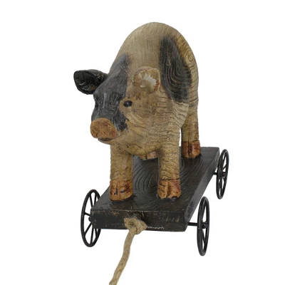 Northlight 10" Black And White Wood Textured Pig On Cart Outdoor Garden Statue 1 Northlight 10" Black And White Wood Textured Pig On Cart Outdoor Garden Statue