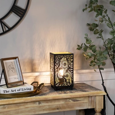 Northlight Floral Laser-Cut Iron Table Lamp - 11" - Black And Gold 1 Northlight Floral Laser-Cut Iron Table Lamp - 11" - Black And Gold