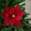 Northlight 20" Lighted Red Velvet Poinsettia Christmas Stem Spray