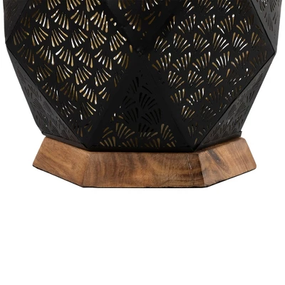 Northlight Laser-Cut Leaf Pattern Iron Table Lamp With Wood Base - 16.5" - Black And Gold 4 Northlight Laser-Cut Leaf Pattern Iron Table Lamp With Wood Base - 16.5" - Black And Gold - Image 4