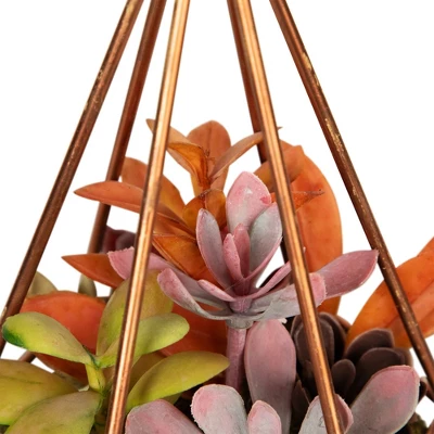 Northlight 9" Succulent Artificial Arrangement In Copper Wire Terrarium - Green/Brown 6 Northlight 9" Succulent Artificial Arrangement In Copper Wire Terrarium - Green/Brown - Image 6