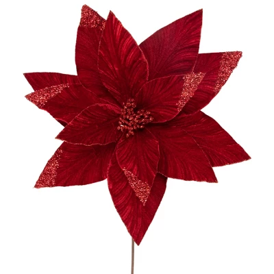 Northlight 24" Red Glittered Poinsettia Christmas Stem Spray 4 Northlight 24" Red Glittered Poinsettia Christmas Stem Spray - Image 4