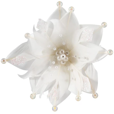 Northlight Beaded Feather Poinsettia Artificial Christmas Pick - 13.75" - White 5 Northlight Beaded Feather Poinsettia Artificial Christmas Pick - 13.75" - White - Image 5