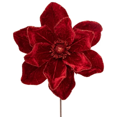 Northlight 24" Red Velvet Glittered Magnolia Christmas Stem Spray 2 Northlight 24" Red Velvet Glittered Magnolia Christmas Stem Spray - Image 2