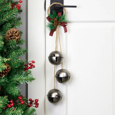 Northlight Jingle Bells With Plaid Bow Christmas Decoration - 20" - Silver 1 Northlight Jingle Bells With Plaid Bow Christmas Decoration - 20" - Silver