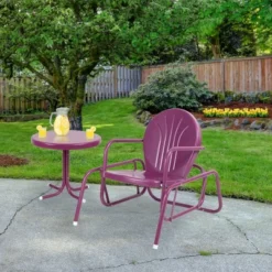 Northlight Outdoor Retro Metal Tulip Glider Patio Chair, Purple
