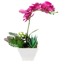 Northlight 12" Orchid With Succulent Artificial Potted Plant - Pink -Home Decor GUEST ba603ace e9cd 412d 8207 8099c0f3900a