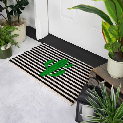 Northlight Green Cactus Striped Natural Coir Outdoor Doormat 18" X 30" 2 Northlight Green Cactus Striped Natural Coir Outdoor Doormat 18" X 30" - Image 2