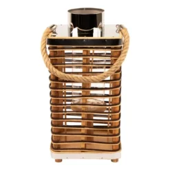 Northlight Rectangular Rattan Glass Candle Lantern With Jute Handle - 15.5" -Home Decor GUEST bbb04598 3d5a 49b9 8cb0 d1d43d3951d7