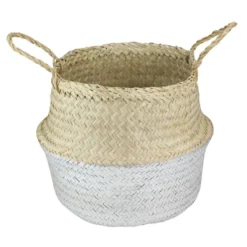 Northlight 13" Beige And Silver Seagrass Belly Wicker Basket With Handles