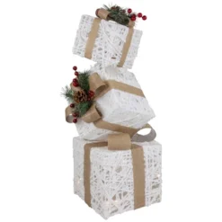 Northlight 25.25" LED Lighted White And Beige Stacked Gift Boxes Christmas Decoration -Home Decor GUEST bc0dc9a1 b2da 498d a3de 1e429e1fd53b