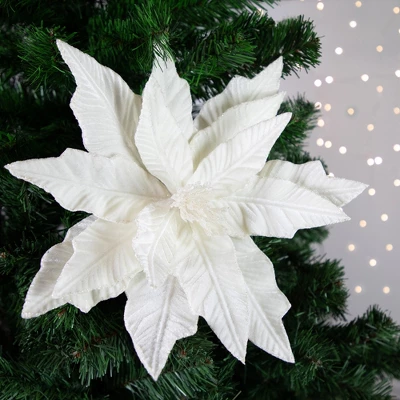 Northlight 24" Cream Glittered Poinsettia Christmas Stem Spray 1 Northlight 24" Cream Glittered Poinsettia Christmas Stem Spray