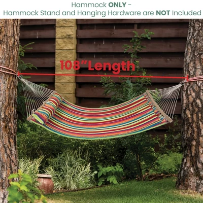 Northlight Striped Quilted Two Person Double Hammock With Pillow - 9' X 55" - Multicolor 5 Northlight Striped Quilted Two Person Double Hammock With Pillow - 9' X 55" - Multicolor - Image 5