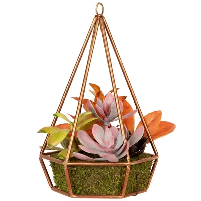 Northlight 9" Succulent Artificial Arrangement In Copper Wire Terrarium - Green/Brown 10 Northlight 9" Succulent Artificial Arrangement In Copper Wire Terrarium - Green/Brown - Image 10