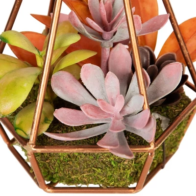 Northlight 9" Succulent Artificial Arrangement In Copper Wire Terrarium - Green/Brown 7 Northlight 9" Succulent Artificial Arrangement In Copper Wire Terrarium - Green/Brown - Image 7