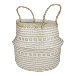 Northlight 17" Beige And White Large Seagrass Belly Basket With Handles -Home Decor GUEST c1f407bb 0c06 4d7b 86a7 624b2b46d6b9