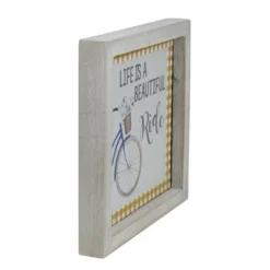 Northlight 7" Blue And White Vintage Bicycle "Life Is A Beautiful Ride" Plaid Accent Wall Decor