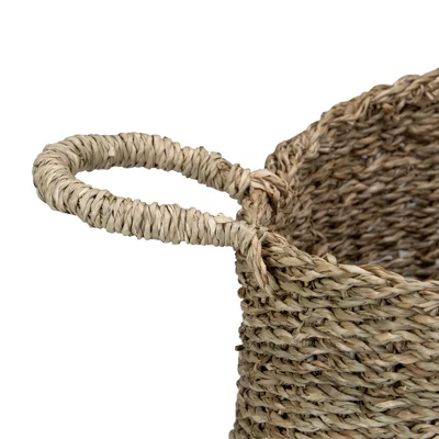 Northlight Set Of 3 Beige And Black Round Wicker Table And Floor Baskets 3 Northlight Set Of 3 Beige And Black Round Wicker Table And Floor Baskets - Image 3