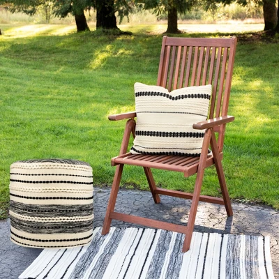 Northlight 18" Striped Cream And Black Outdoor Woven Pouf Ottoman 1 Northlight 18" Striped Cream And Black Outdoor Woven Pouf Ottoman