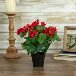 Northlight 11" Red Potted Silk Begonia Spring Artificial Floral Arrangement