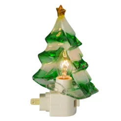 Northlight 5.5" Green And White Beaded Frosted Christmas Tree Night Light