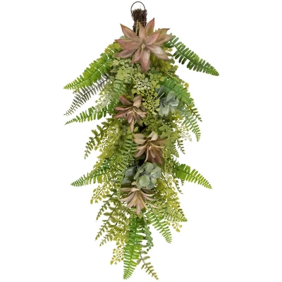 Northlight Fern And Succulents Artificial Spring Teardrop Swag - 28" 7 Northlight Fern And Succulents Artificial Spring Teardrop Swag - 28" - Image 7