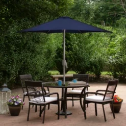 Northlight 7.5ft Outdoor Patio Market Umbrella With Hand Crank, Midnight Blue