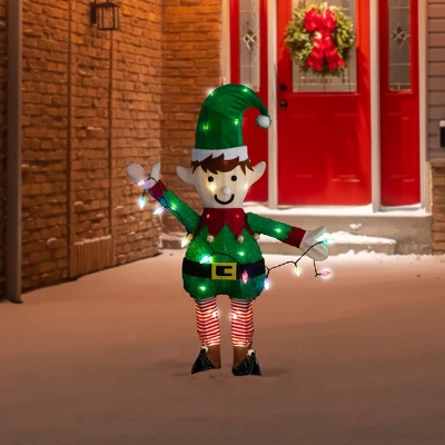 Northlight 34.25" LED Lighted Elf Holding Christmas Lights Outdoor Yard Decoration 1 Northlight 34.25" LED Lighted Elf Holding Christmas Lights Outdoor Yard Decoration