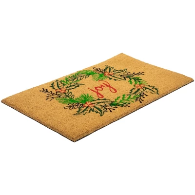 Northlight Natural Coir "Joy" Wreath Christmas Doormat 18" X 30" 3 Northlight Natural Coir "Joy" Wreath Christmas Doormat 18" X 30" - Image 3