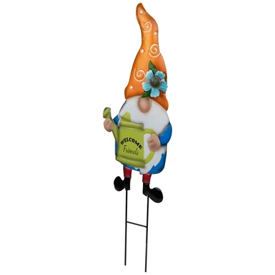 Northlight Welcome Friends Gnome Spring Outdoor Garden Stake - 22" - Orange 2 Northlight Welcome Friends Gnome Spring Outdoor Garden Stake - 22" - Orange - Image 2