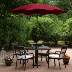 Northlight 8.85ft Outdoor Patio Lotus Umbrella With Hand Crank, Burgundy