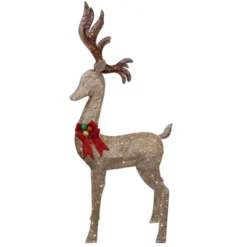 Northlight 74" LED Lighted Champagne Deer With Red Bow Outdoor Christmas Decoration -Home Decor GUEST cd07cbcf 5fa7 4e27 9bac 6e02d9d14b7a