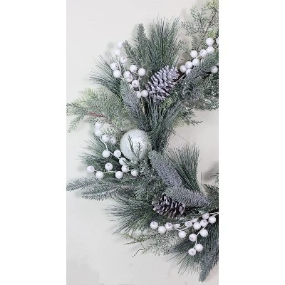 Northlight Frosted Mixed Pine And Pine Cone Artificial Christmas Wreath, 24-inch, Unlit 2 Northlight Frosted Mixed Pine And Pine Cone Artificial Christmas Wreath, 24-inch, Unlit - Image 2