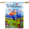 Northlight Welcome Blue Pickup Truck With Flowers Outdoor House Flag 28" X 40"