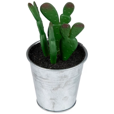 Northlight 3.5" Tropical Cactus In Tin Pot Artificial Potted Plant - Red/Green 4 Northlight 3.5" Tropical Cactus In Tin Pot Artificial Potted Plant - Red/Green - Image 4