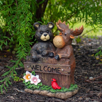 Northlight 9.75" Black Bear And Moose "Welcome" Outdoor Garden Statue 1 Northlight 9.75" Black Bear And Moose "Welcome" Outdoor Garden Statue