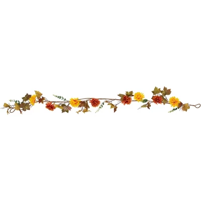 Northlight 5.5' X 6" Autumn Harvest Orange And Yellow Mums With Maple Leaves Garland - Unlit 6 Northlight 5.5' X 6" Autumn Harvest Orange And Yellow Mums With Maple Leaves Garland - Unlit - Image 6
