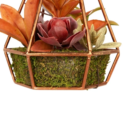 Northlight 9" Succulent Artificial Arrangement In Copper Wire Terrarium - Green/Brown 9 Northlight 9" Succulent Artificial Arrangement In Copper Wire Terrarium - Green/Brown - Image 9