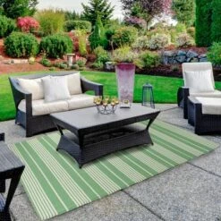 Northlight 4' X 6' Green And White Striped Rectangular Outdoor Area Rug