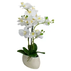 Northlight 22" Artificial White And Yellow Orchid Plant With A White Oval Pot Tabletop Decor -Home Decor GUEST d72b401d b0f0 4967 b800 eb317c12ce12