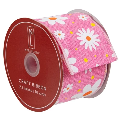 Northlight Pink And White Floral Spring Easter Wired Craft Ribbon 2.5" X 10 Yards 2 Northlight Pink And White Floral Spring Easter Wired Craft Ribbon 2.5" X 10 Yards - Image 2