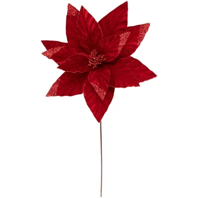 Northlight 24" Red Glittered Poinsettia Christmas Stem Spray 5 Northlight 24" Red Glittered Poinsettia Christmas Stem Spray - Image 5