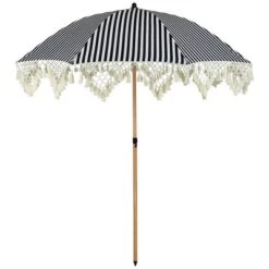 Northlight Striped Outdoor Macrame Boho Beach Market Umbrella With Tilt- 6.5' - Black And White -Home Decor GUEST dbaab2d2 4be2 4e3c 8bdd cfccc2b2c3a9