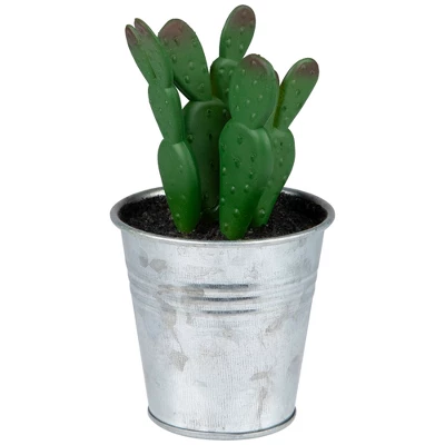 Northlight 3.5" Tropical Cactus In Tin Pot Artificial Potted Plant - Red/Green 2 Northlight 3.5" Tropical Cactus In Tin Pot Artificial Potted Plant - Red/Green - Image 2