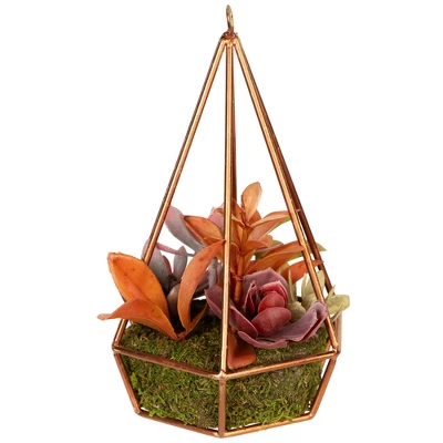 Northlight 9" Succulent Artificial Arrangement In Copper Wire Terrarium - Green/Brown 4 Northlight 9" Succulent Artificial Arrangement In Copper Wire Terrarium - Green/Brown - Image 4