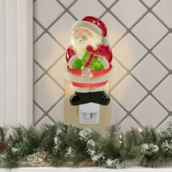 Northlight 6.75" Santa With Gift Frosted Christmas Night Light
