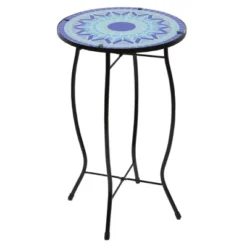 Northlight 19" Blue Sun Mosaic Glass Patio Side Table -Home Decor GUEST e3051990 7d01 455c a8fb 81419d8e09f0
