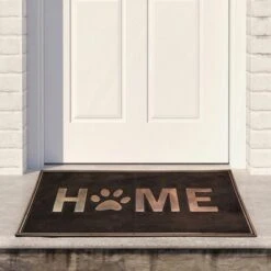 Northlight Gold Finish "Home" With Paw Print Rubber Doormat 18" X 30"