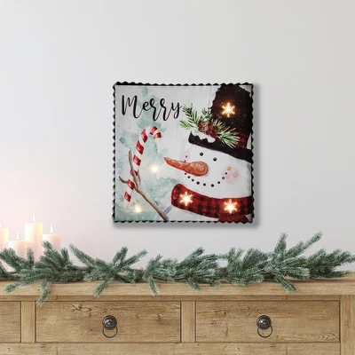 Northlight 12" LED Lighted 'Merry' Snowman Christmas Canvas Wall Art 1 Northlight 12" LED Lighted 'Merry' Snowman Christmas Canvas Wall Art